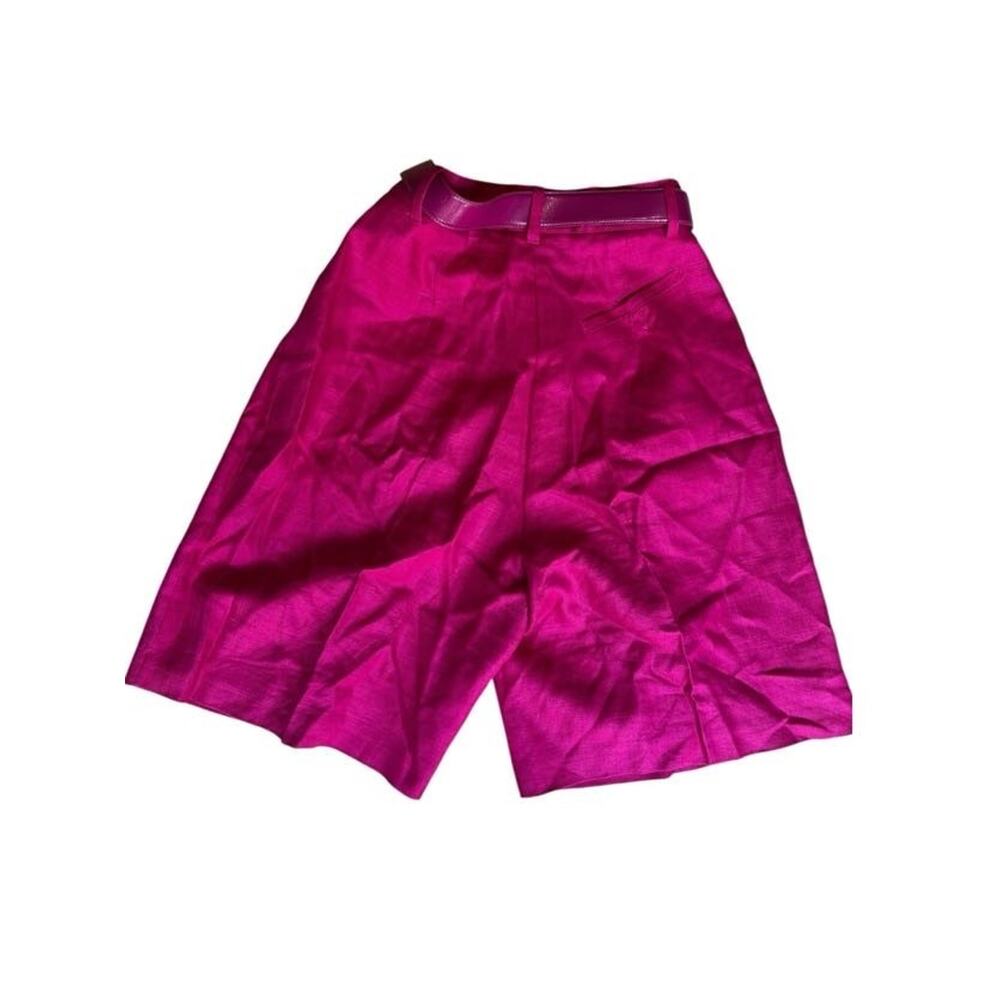 Point of View High Rise Preppy Pleated 100% Linen Bermuda Short Fuchsia Size 4 - Picture 8 of 8